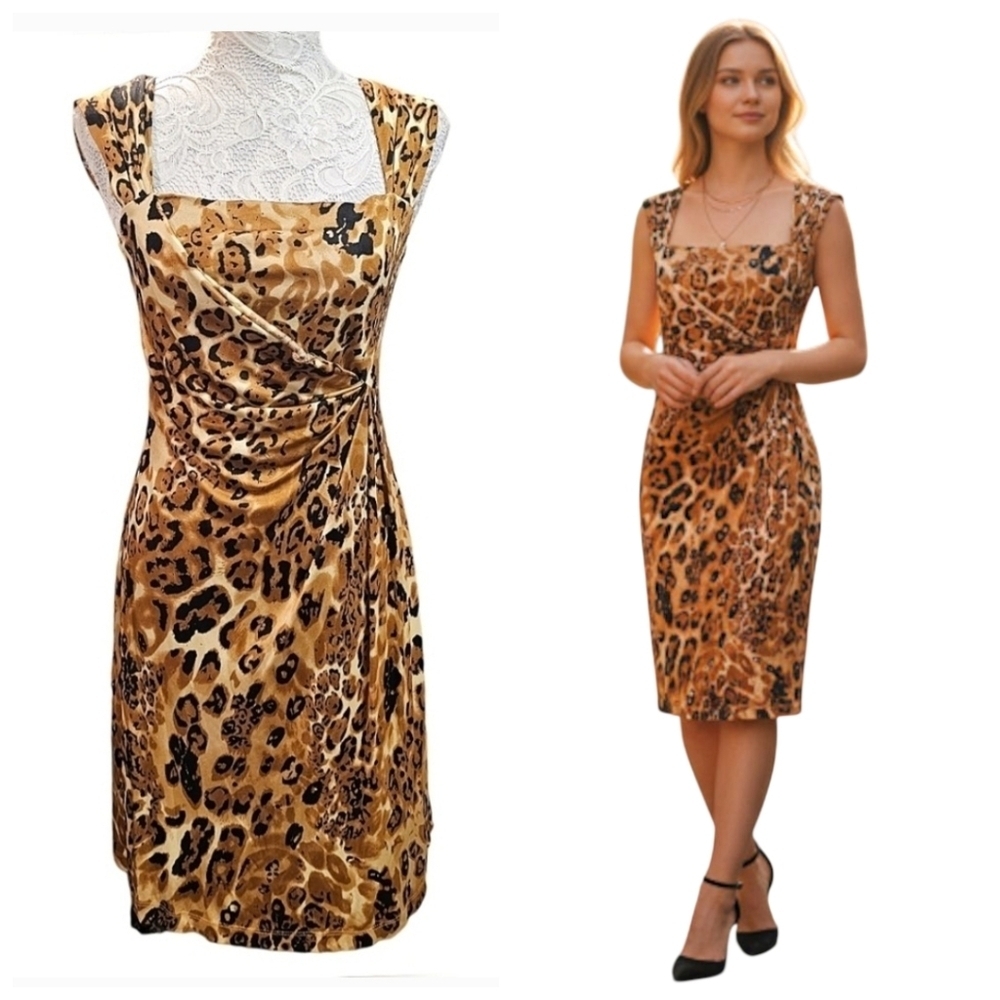Yoana Baraschi Silk Animal Print Knee Length Dress Size Small Sweetheart Neck